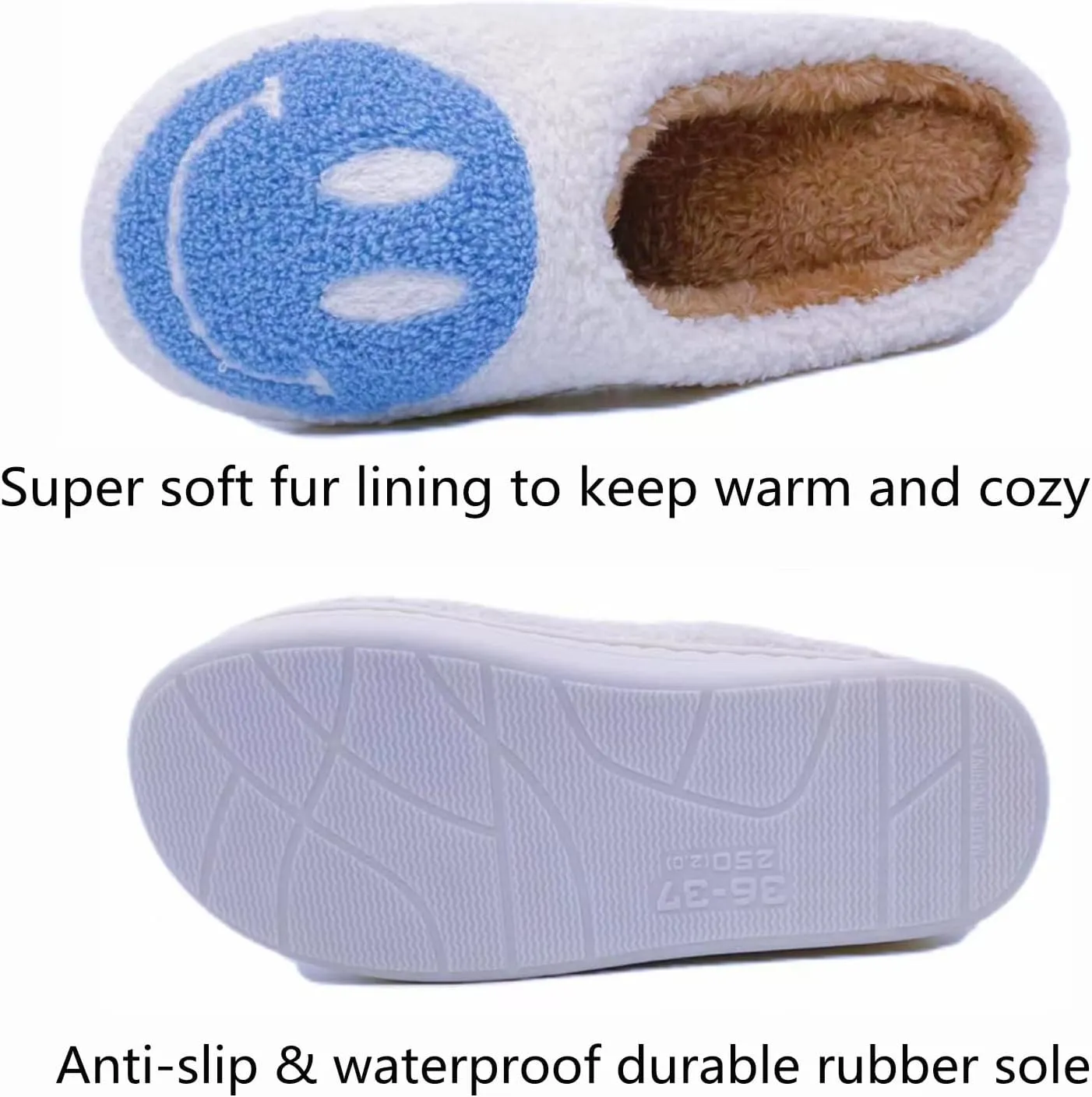 DCLTD Smile Face Slipper Women Slide Kids Fuzzy Slides with Soft Memory Foam Comfort Cotton Slip on Warm Slipper Anti-Slip Soft Sole Slippers for Kids Women Slip-in Men