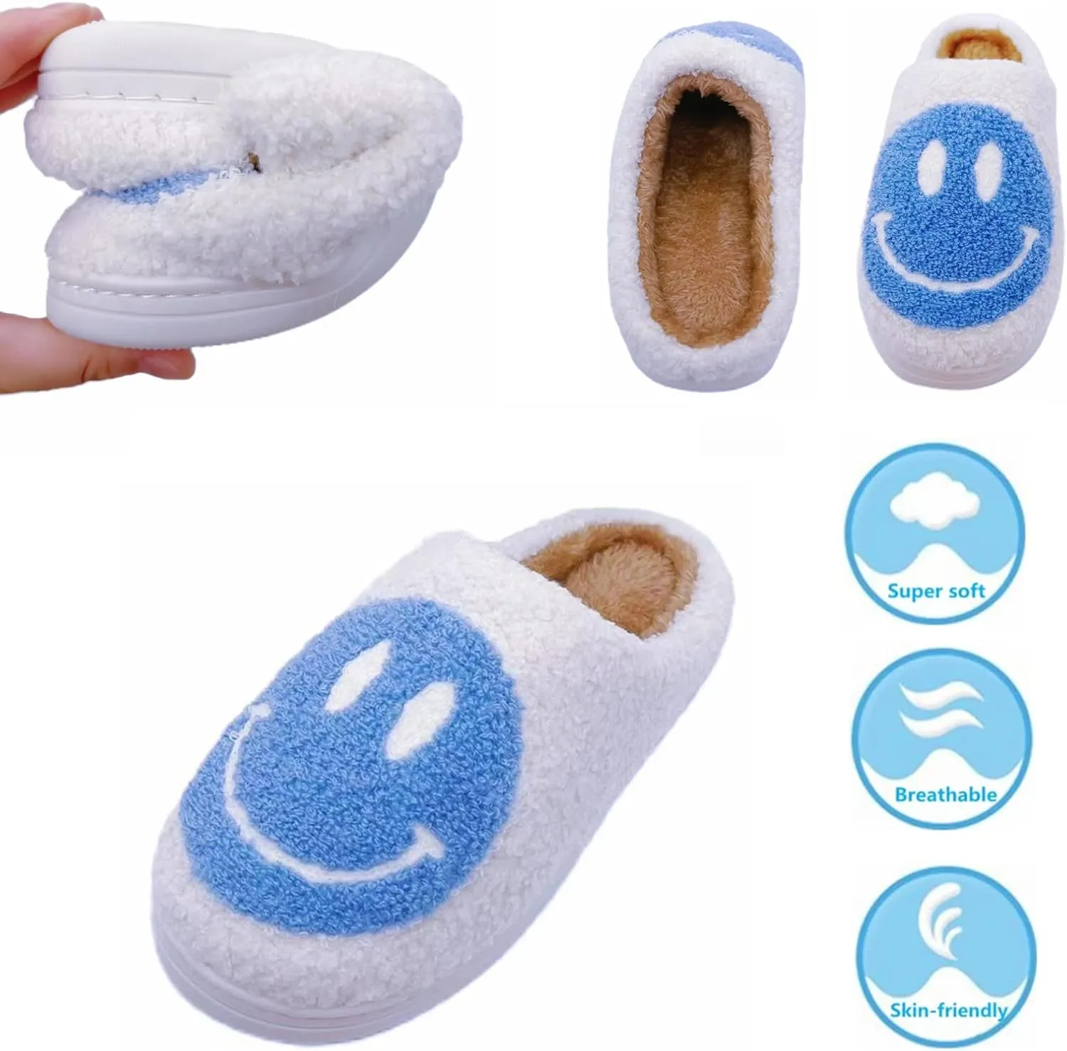 DCLTD Smile Face Slipper Women Slide Kids Fuzzy Slides with Soft Memory Foam Comfort Cotton Slip on Warm Slipper Anti-Slip Soft Sole Slippers for Kids Women Slip-in Men