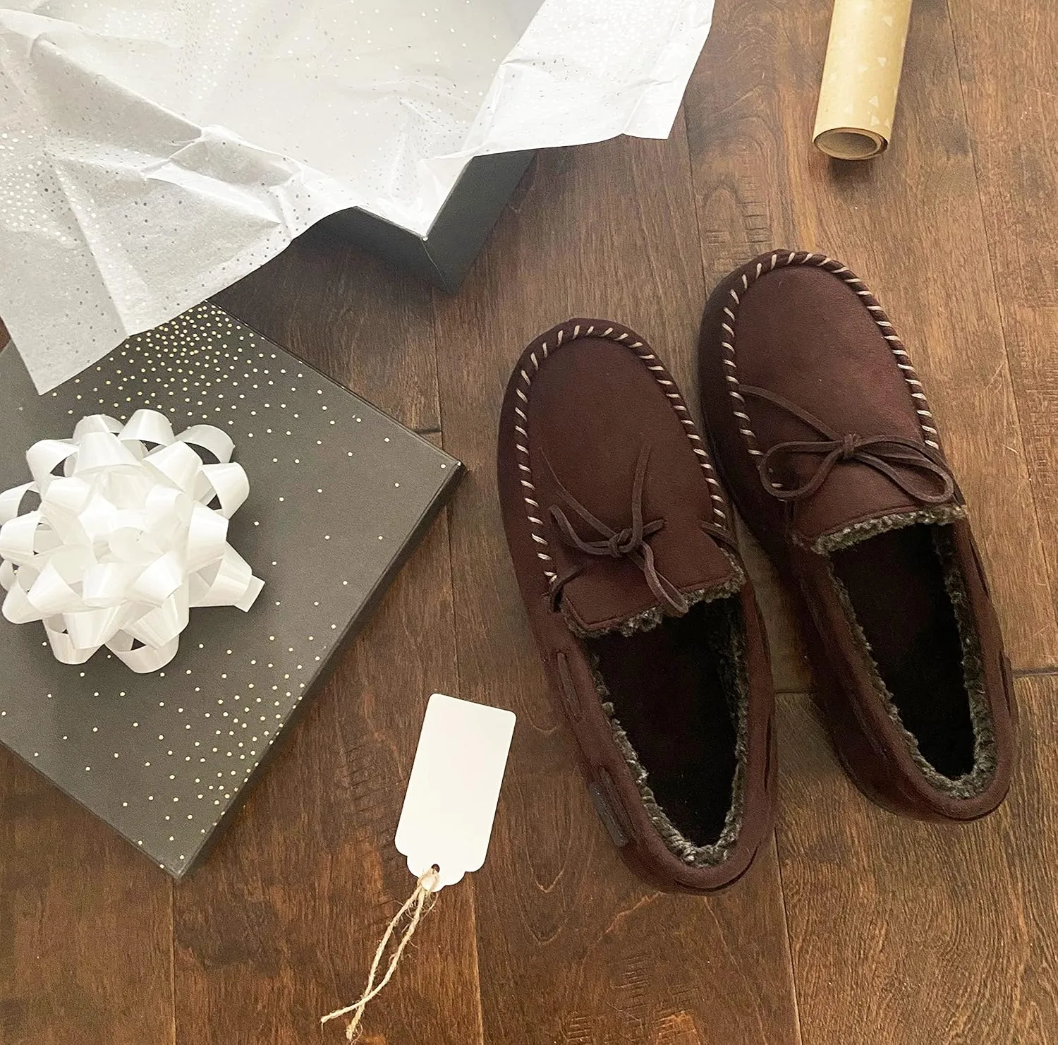 Dearfoams Gifts for Men, Dad, Brother, Husband - Men's Moccasin Slippers - Breathable Memory Foam Toby Men's Slipper