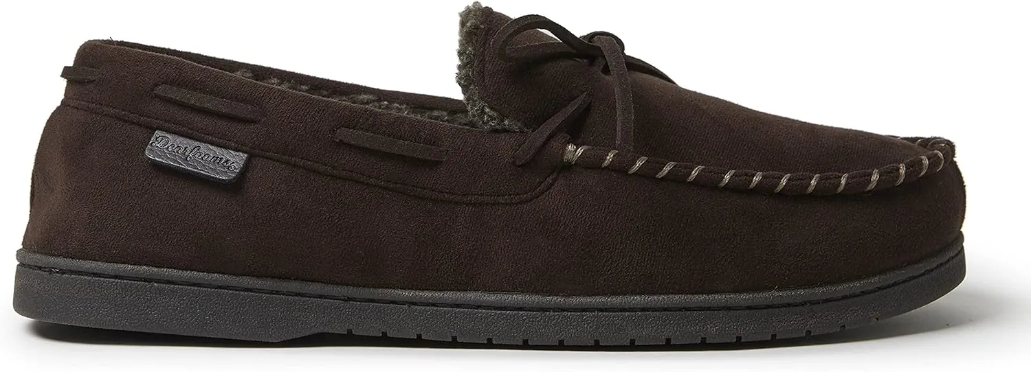Dearfoams Gifts for Men, Dad, Brother, Husband - Men's Moccasin Slippers - Breathable Memory Foam Toby Men's Slipper
