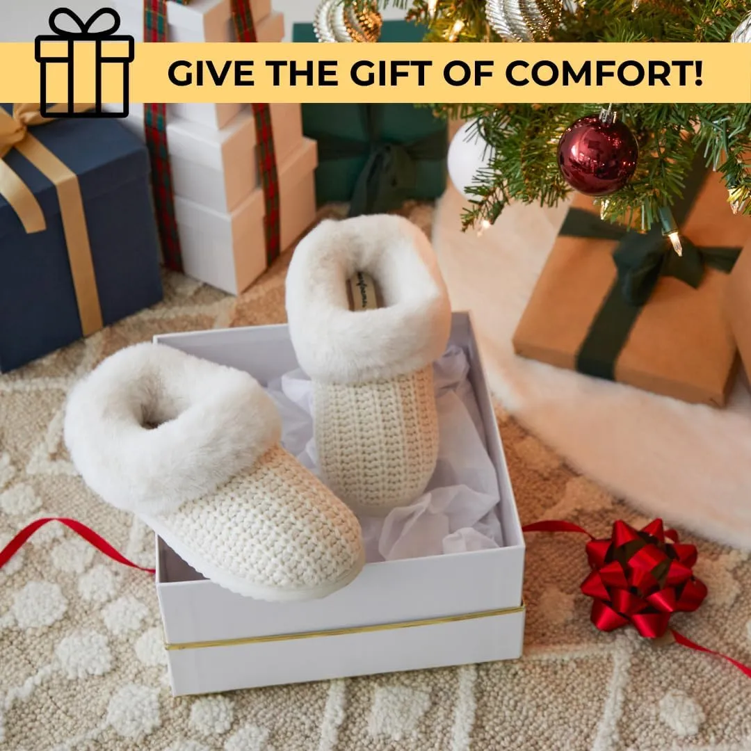Dearfoams Gifts for Women, Mom, Sister, Wife - Fuzzy Fluffy Memory Foam Slipper - Hannah Knit Clog House Shoe House Slipper