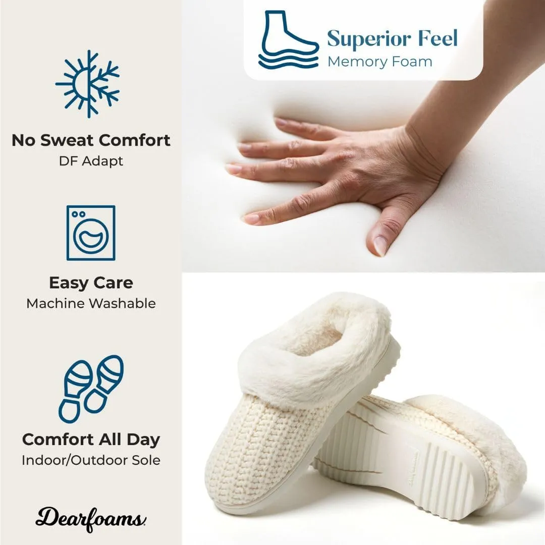 Dearfoams Gifts for Women, Mom, Sister, Wife - Fuzzy Fluffy Memory Foam Slipper - Hannah Knit Clog House Shoe House Slipper