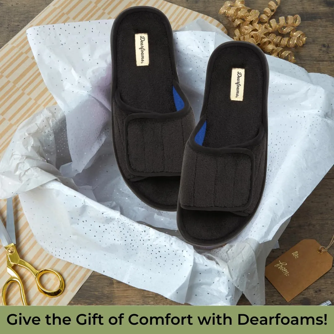 Dearfoams Men's Adjustable Indoor/Outdoor Memory Foam Machine Washable Summer Slide Slipper