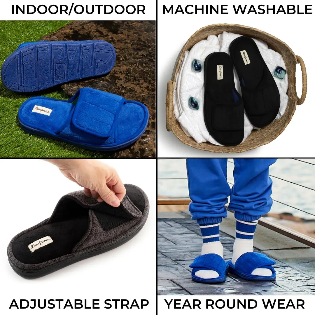 Dearfoams Men's Adjustable Indoor/Outdoor Memory Foam Machine Washable Summer Slide Slipper