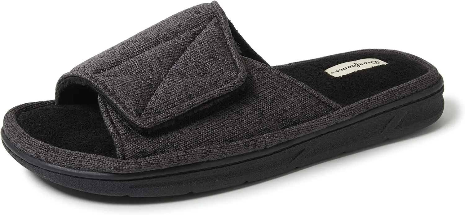 Dearfoams Men's Adjustable Indoor/Outdoor Memory Foam Machine Washable Summer Slide Slipper