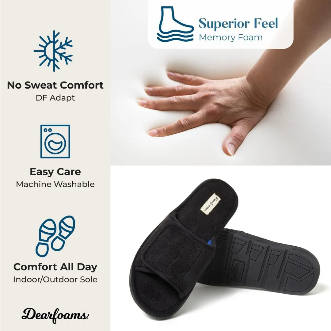 Dearfoams Men's Adjustable Indoor/Outdoor Memory Foam Machine Washable Summer Slide Slipper