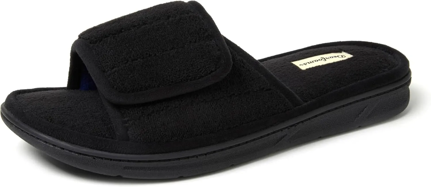Dearfoams Men's Adjustable Indoor/Outdoor Memory Foam Machine Washable Summer Slide Slipper