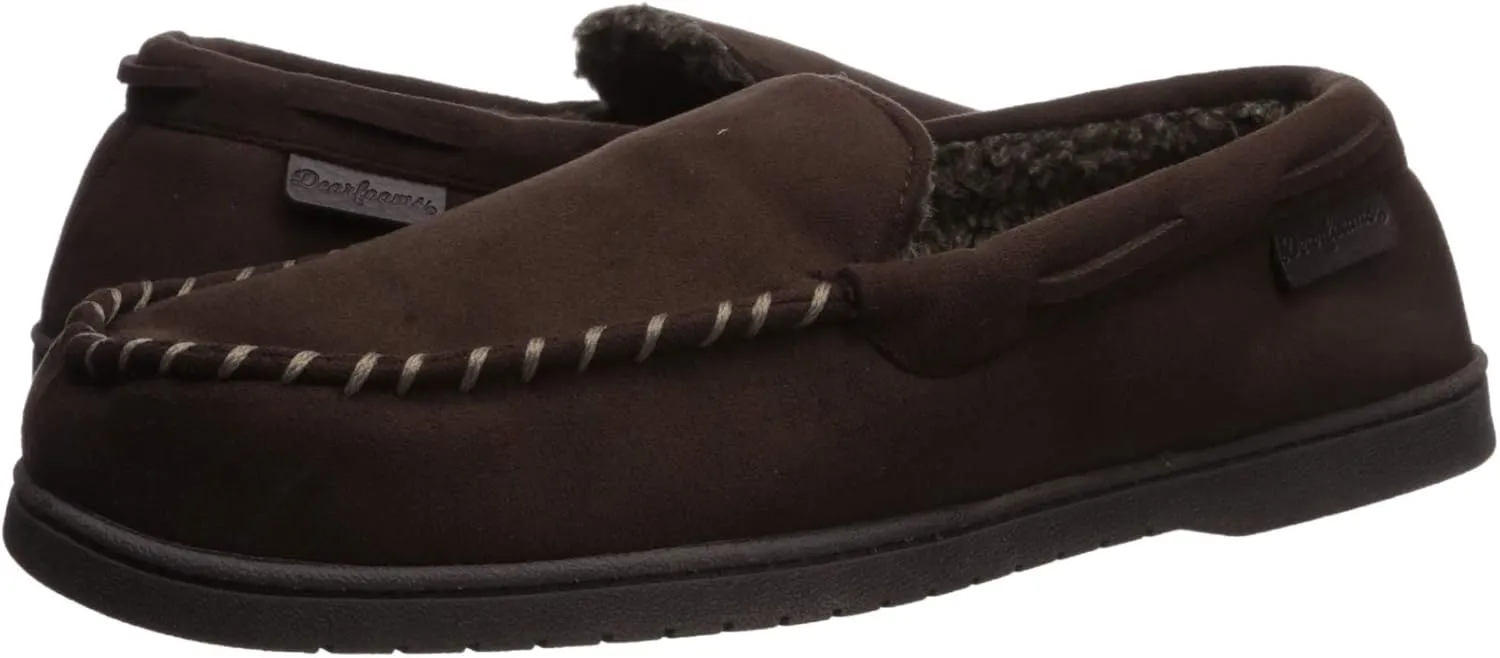 Dearfoams Men's Breathable Memory Foam Indoor Outdoor Keaton Moccasin Slipper with Wide Widths