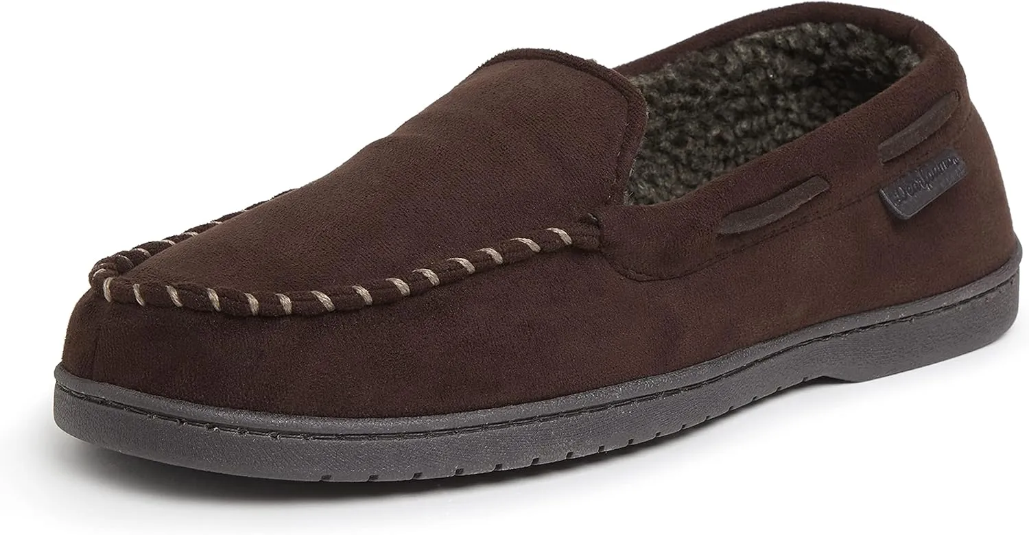 Dearfoams Men's Breathable Memory Foam Indoor Outdoor Keaton Moccasin Slipper with Wide Widths