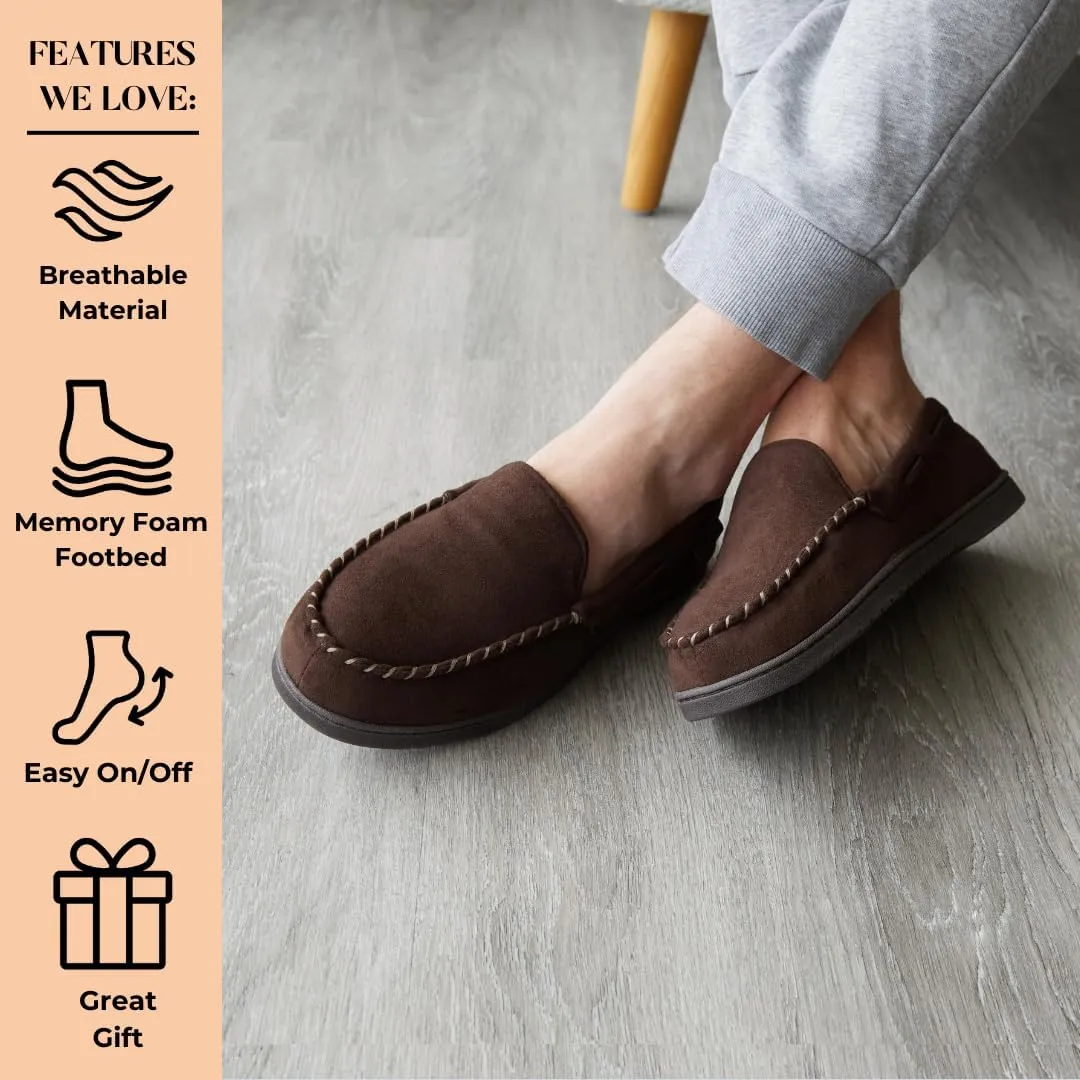 Dearfoams Men's Breathable Memory Foam Indoor Outdoor Keaton Moccasin Slipper with Wide Widths
