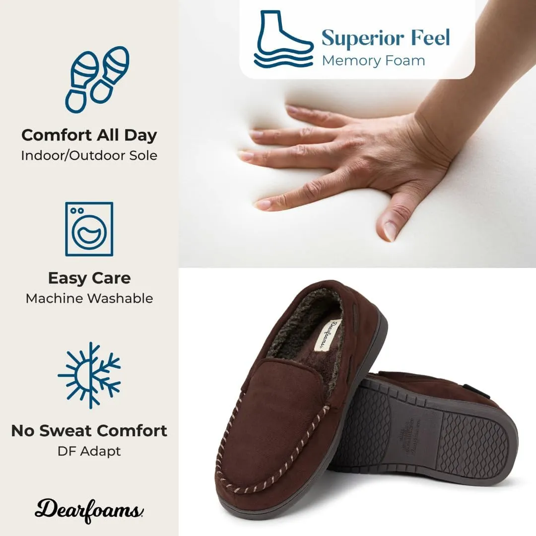 Dearfoams Men's Breathable Memory Foam Indoor Outdoor Keaton Moccasin Slipper with Wide Widths