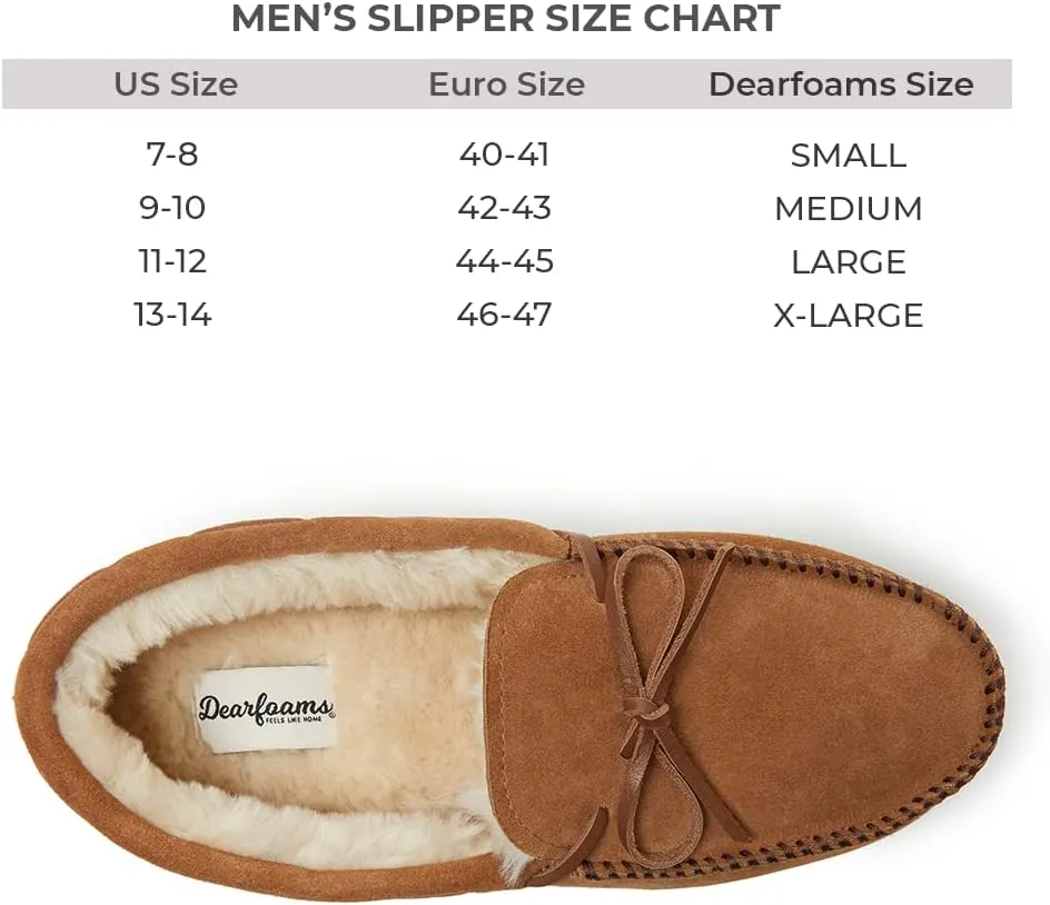 Dearfoams Men's Hudson Genuine Suede Memory Foam Moccasin Slipper with Tie