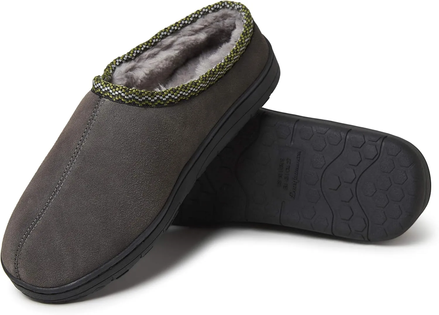 Dearfoams Men's Suede Clog with Woven Accent Slipper