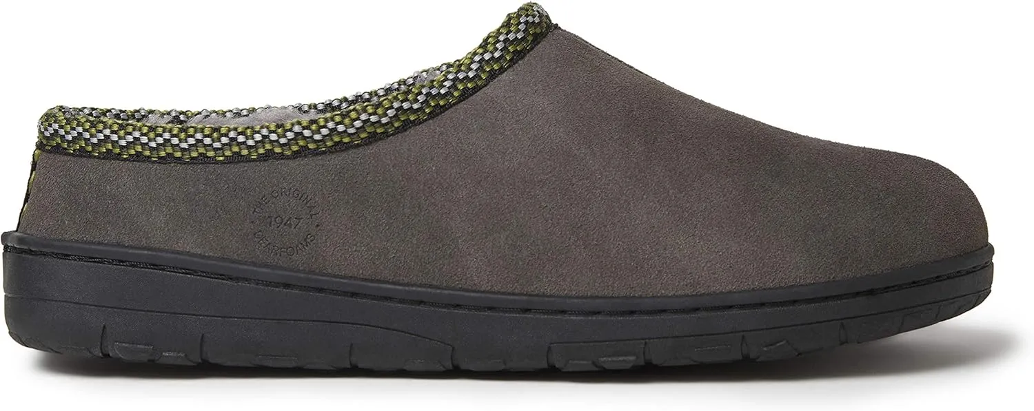 Dearfoams Men's Suede Clog with Woven Accent Slipper