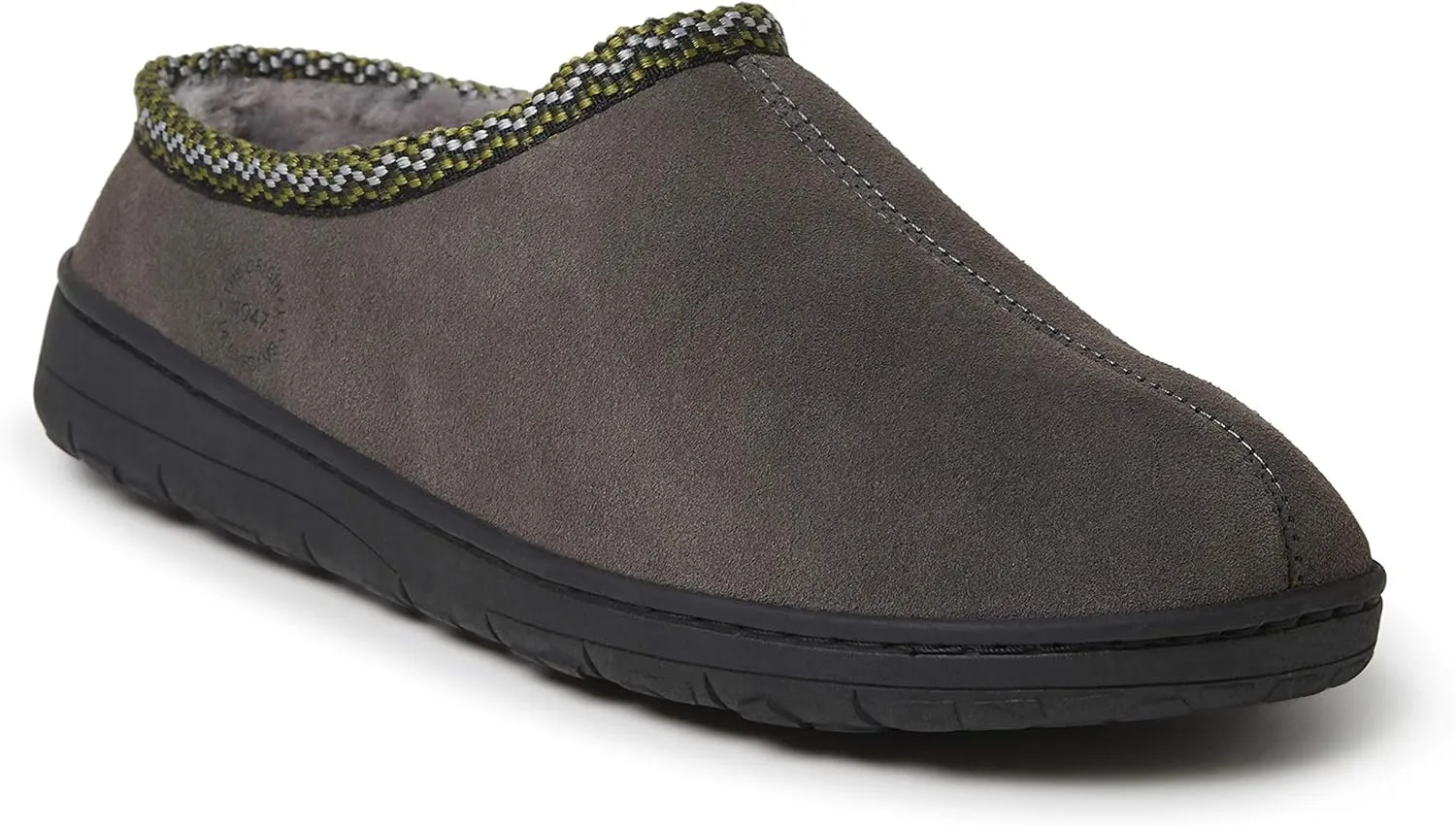 Dearfoams Men's Suede Clog with Woven Accent Slipper