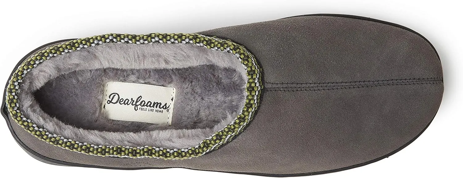 Dearfoams Men's Suede Clog with Woven Accent Slipper