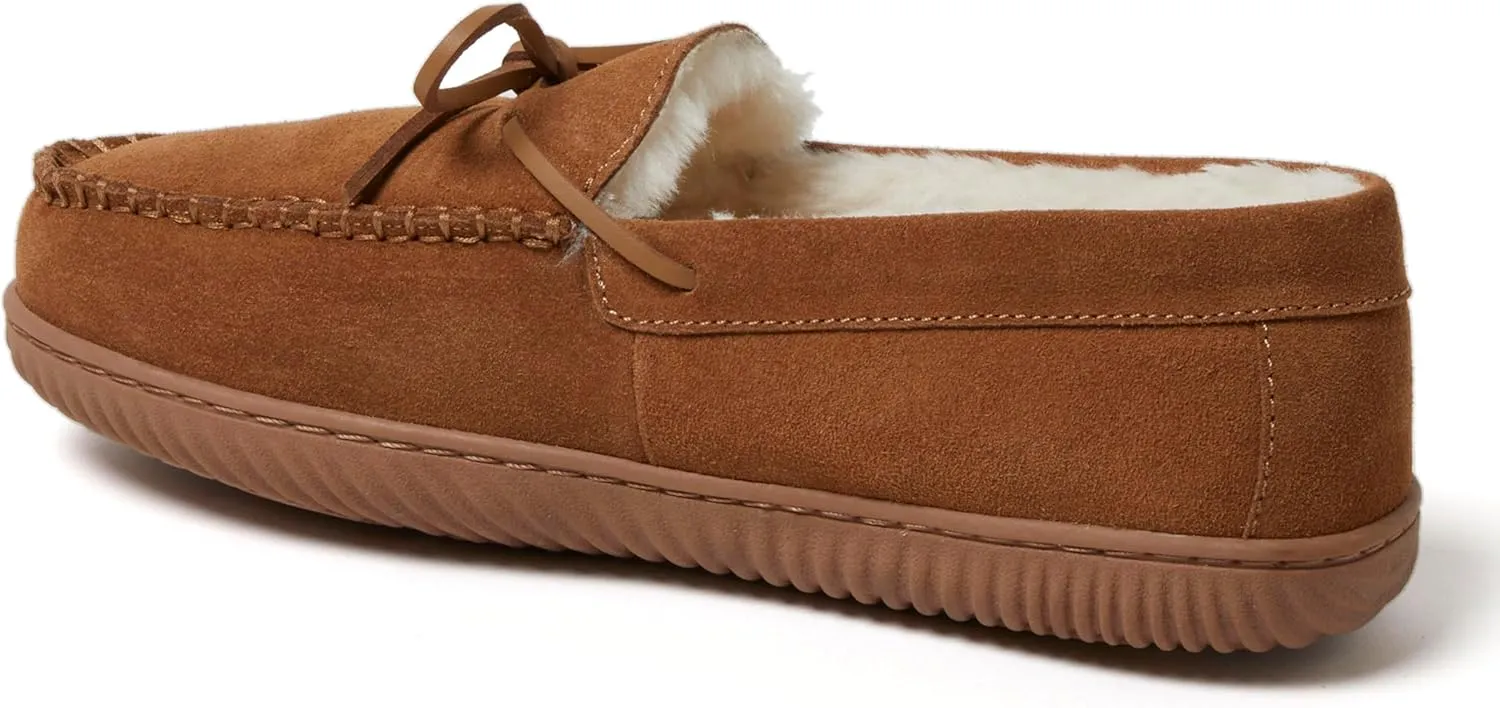 Dearfoams Men's Suede Slip on Moccasin Indoor Outdoor Memory Foam Hudson House Slippers
