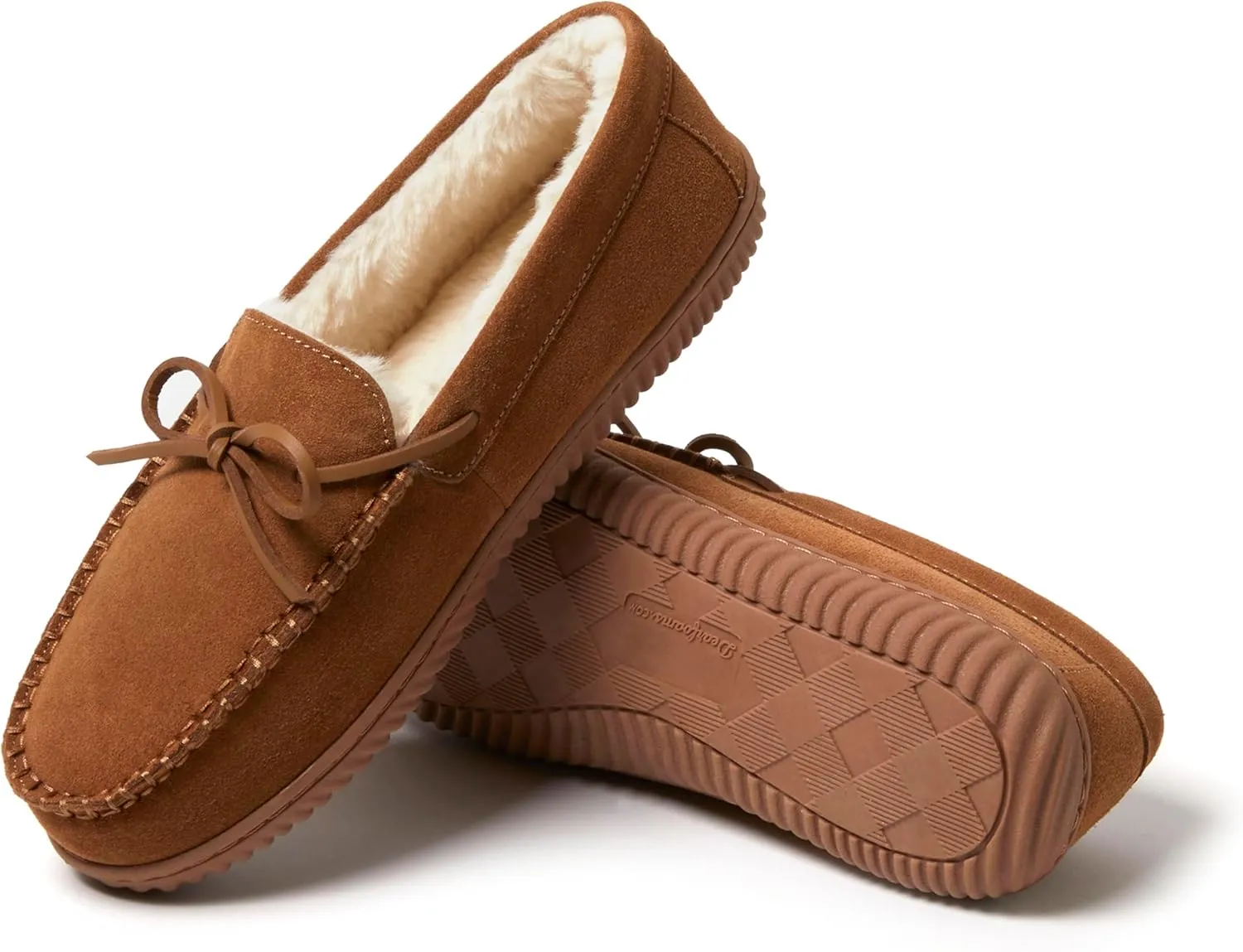 Dearfoams Men's Suede Slip on Moccasin Indoor Outdoor Memory Foam Hudson House Slippers