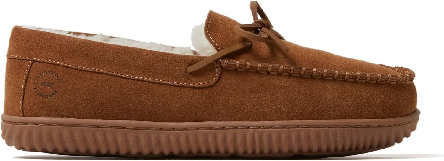 Dearfoams Men's Suede Slip on Moccasin Indoor Outdoor Memory Foam Hudson House Slippers