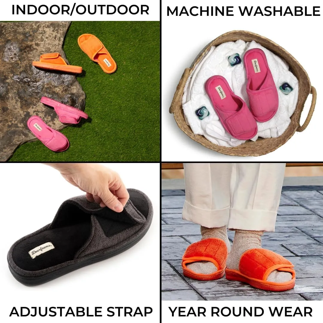 Dearfoams Women's Adjustable Indoor/Outdoor Machine Washable Memory Foam Slide