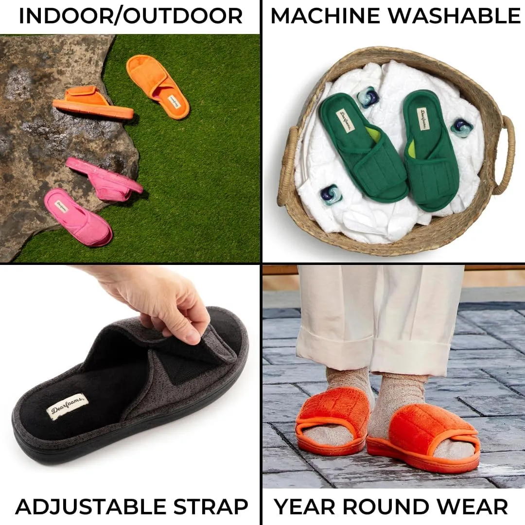 Dearfoams Women's Adjustable Indoor/Outdoor Machine Washable Memory Foam Slide