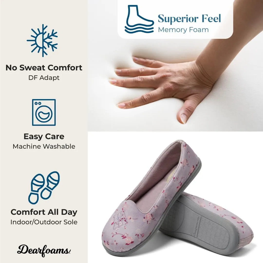 Dearfoams Women's Cozy Memory Foam Indoor Rebecca Closed Back House Ballet Slipper with Wide Widths