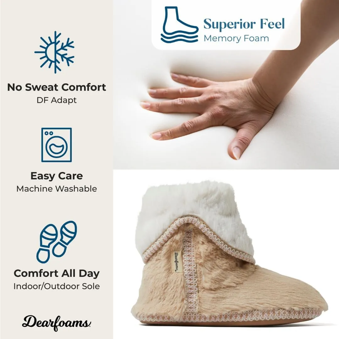 Dearfoams Women's Fuzzy Memory Foam Beth Bedroom Bootie Slipper Sock with Grippers