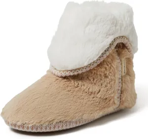 Dearfoams Women's Fuzzy Memory Foam Beth Bedroom Bootie Slipper Sock with Grippers