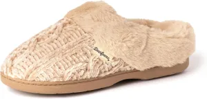 Dearfoams Women's Fuzzy Memory Foam Cable Knit Claire Clog House Slipper with Wide Widths