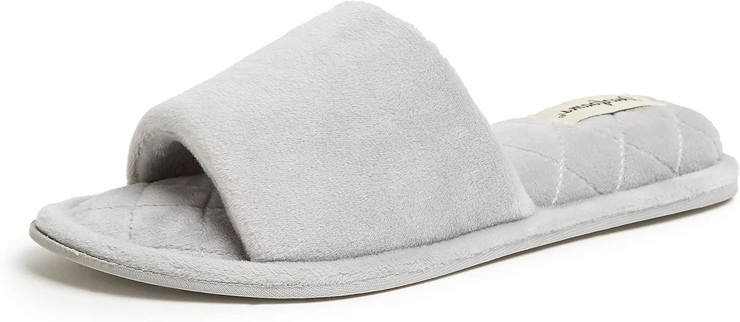 Dearfoams Women's Indoor Fuzzy Memory Foam Cloud Slip On Beatrice House Slide Slipper