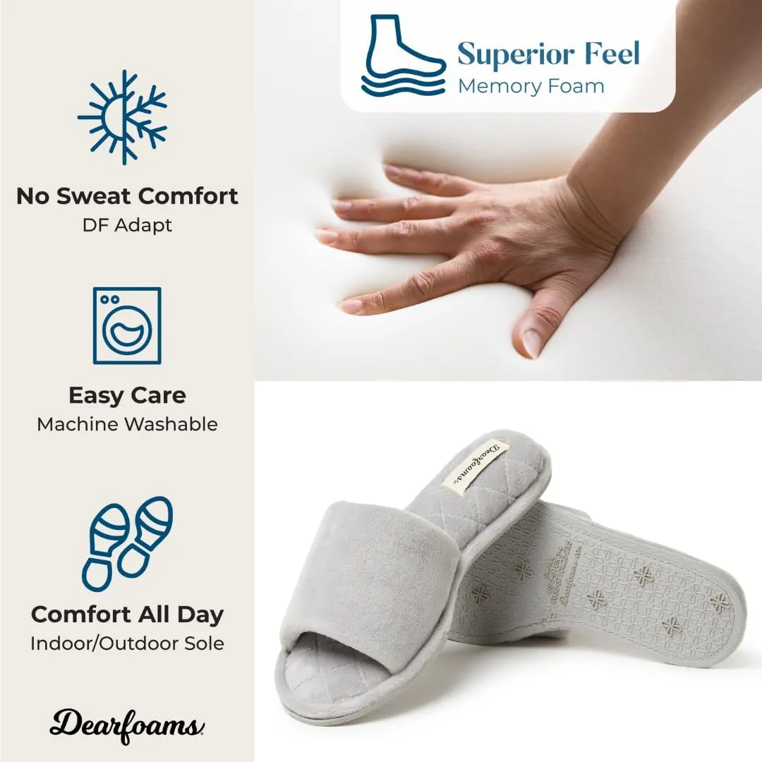 Dearfoams Women's Indoor Fuzzy Memory Foam Cloud Slip On Beatrice House Slide Slipper