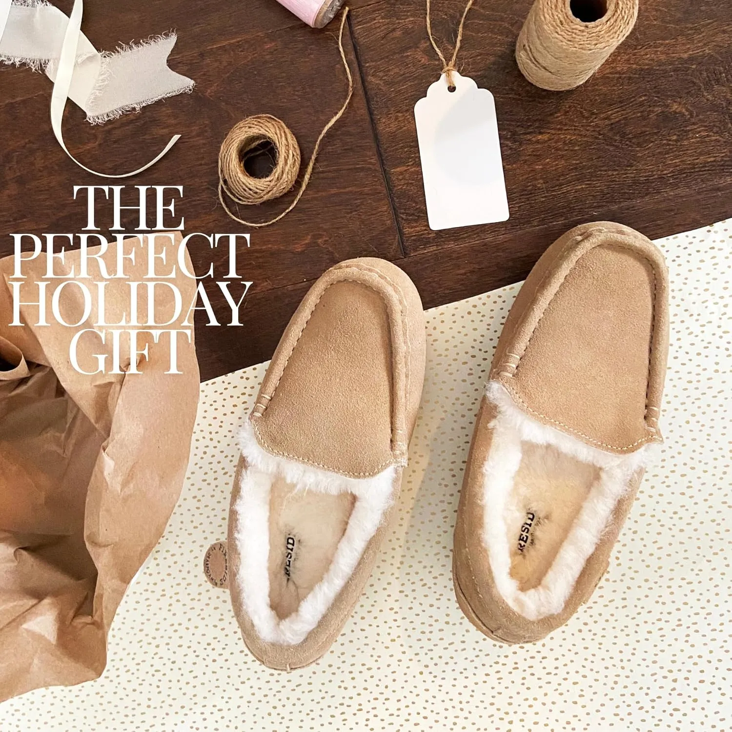 Dearfoams Women's Moccasin Slipper - Fireside Mel Indoor House Shoe with Genuine Shearling and Cozy Memeory Foam