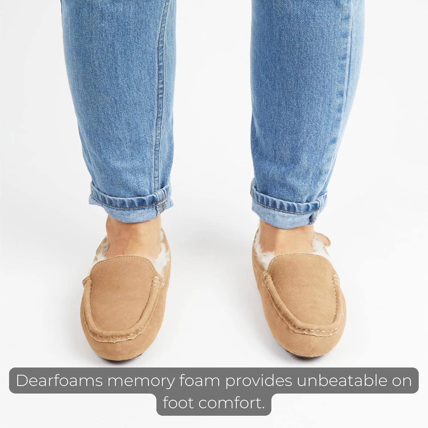 Dearfoams Women's Moccasin Slipper - Fireside Mel Indoor House Shoe with Genuine Shearling and Cozy Memeory Foam