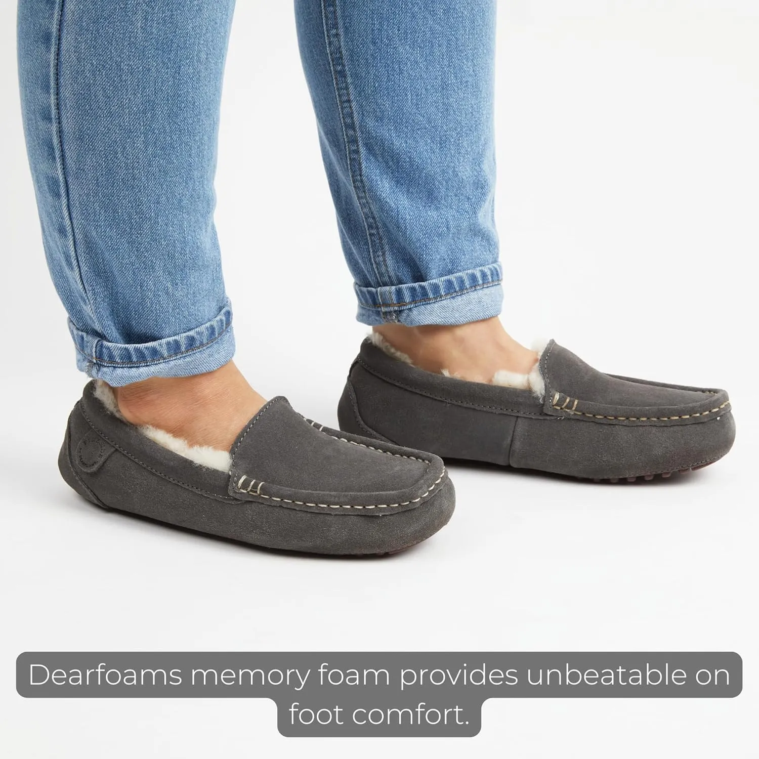 Dearfoams Women's Moccasin Slipper - Fireside Mel Indoor House Shoe with Genuine Shearling and Cozy Memeory Foam