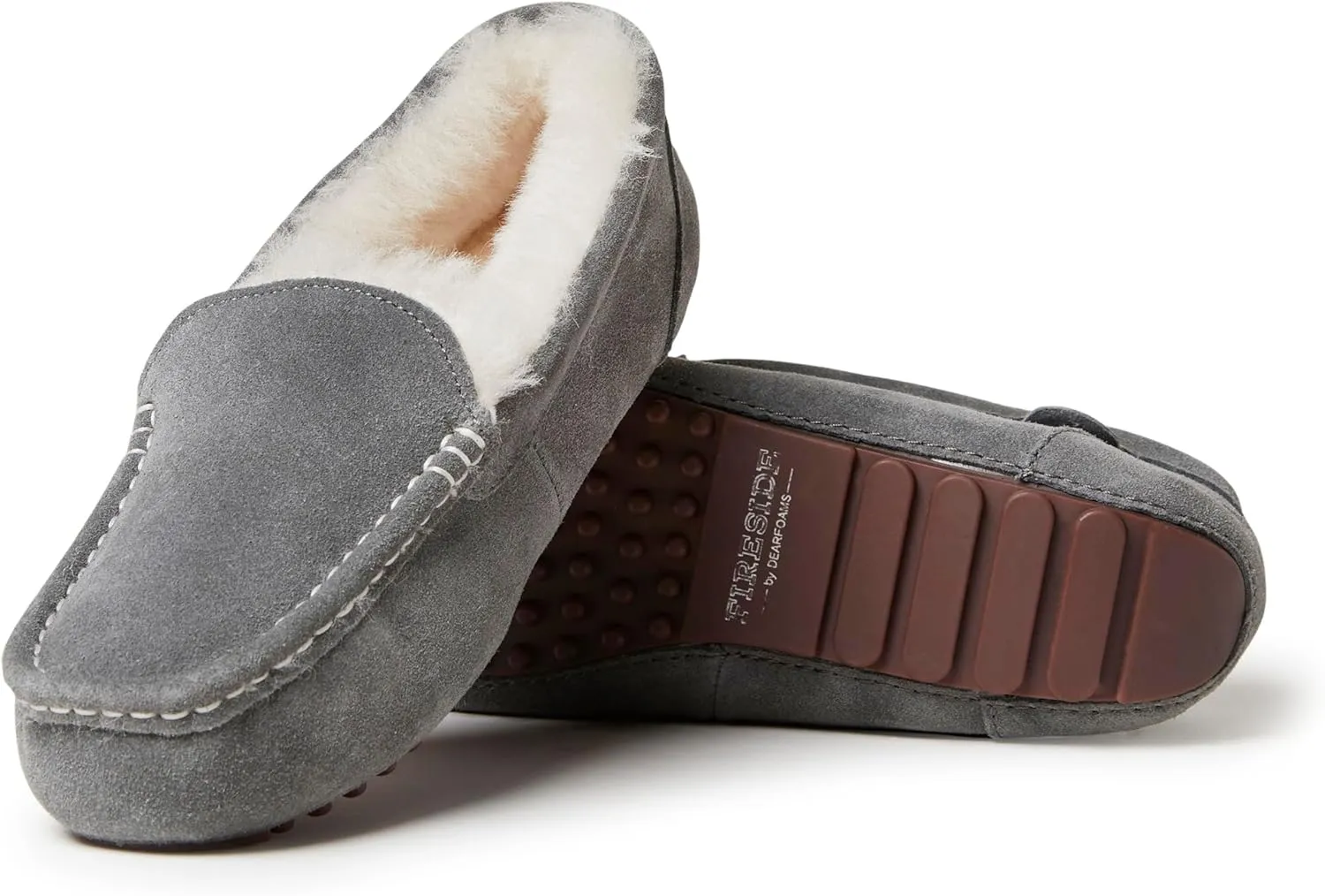 Dearfoams Women's Moccasin Slipper - Fireside Mel Indoor House Shoe with Genuine Shearling and Cozy Memeory Foam