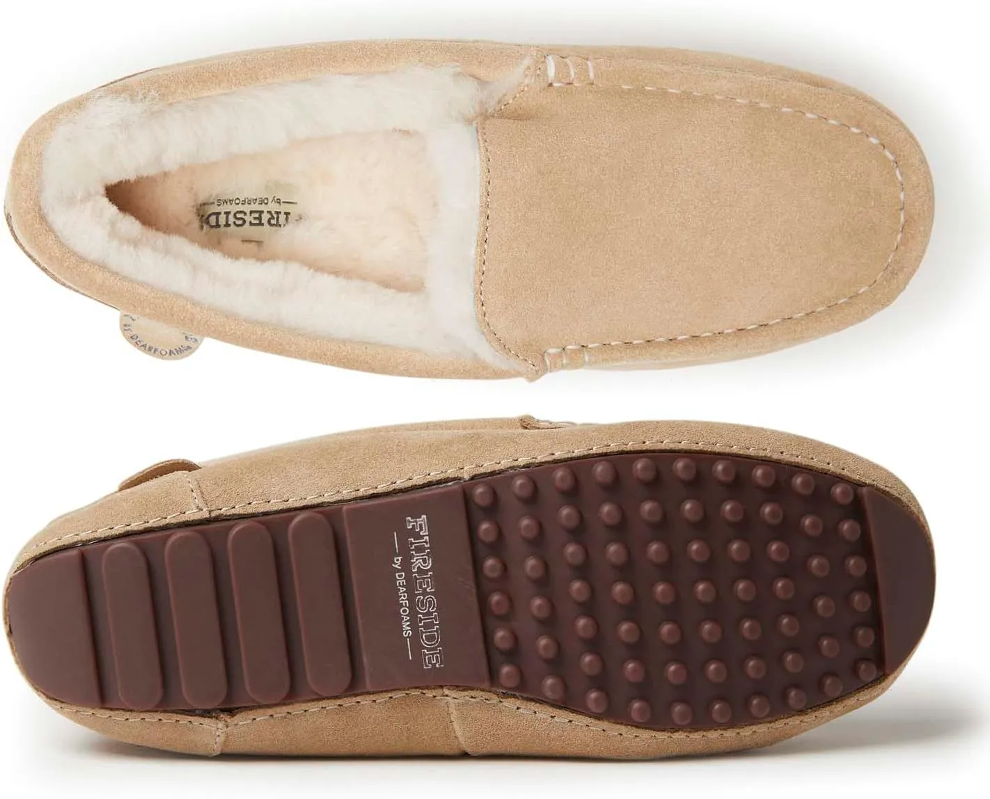 Dearfoams Women's Moccasin Slipper - Fireside Mel Indoor House Shoe with Genuine Shearling and Cozy Memeory Foam