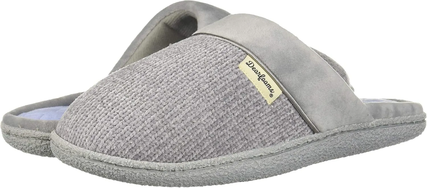 Dearfoams Women's Slip On Memory Foam Comfort Samatha Scuff House Slipper with Wide Widths