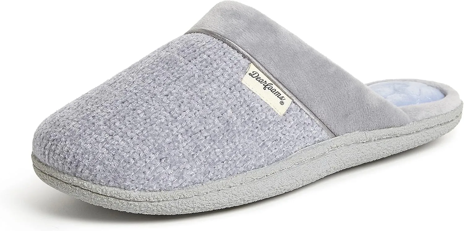 Dearfoams Women's Slip On Memory Foam Comfort Samatha Scuff House Slipper with Wide Widths
