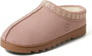 Dearfoams Women's Suede Indoor Outdoor Slip on Memory Foam House Doreen Clog Slippers