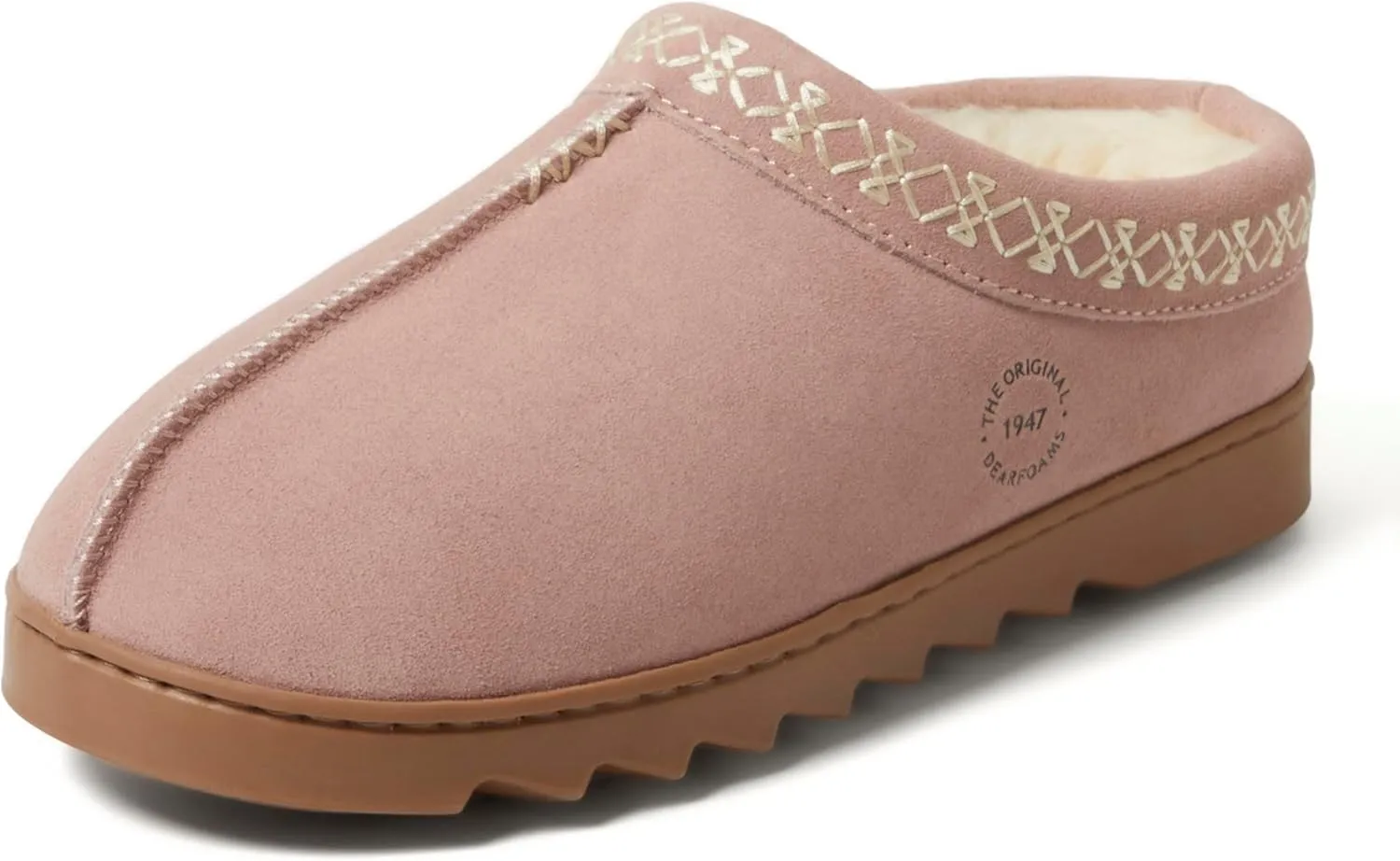 Dearfoams Women's Suede Indoor Outdoor Slip on Memory Foam House Doreen Clog Slippers