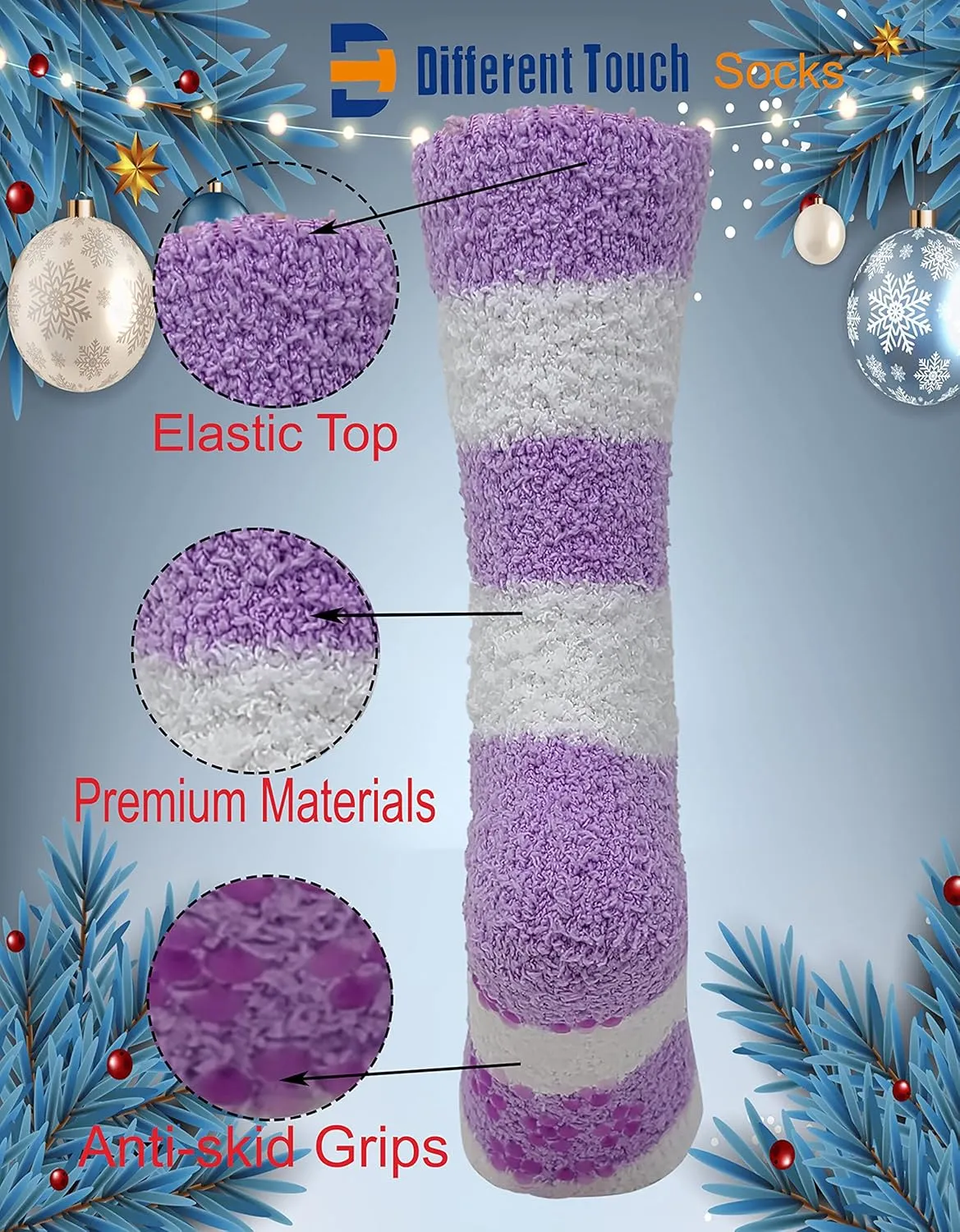 Different Touch 6 Pairs Pack Super Soft Cozy Fuzzy Winter warm Non Skid Hospital home bed Sleeping Slipper Socks