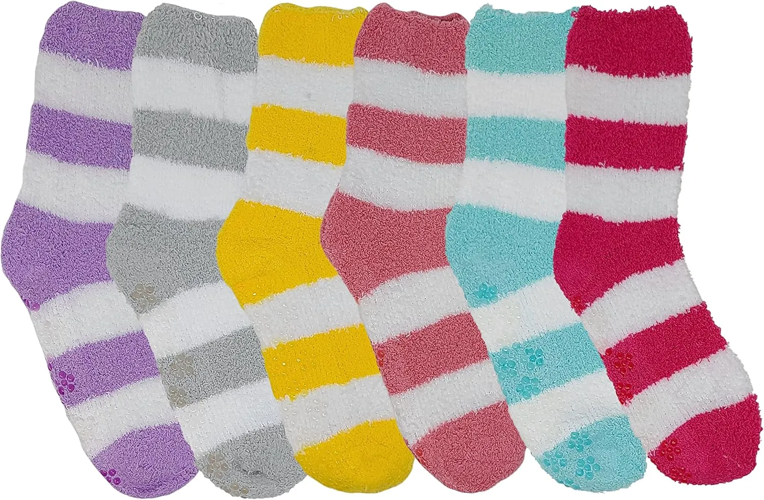 Different Touch 6 Pairs Pack Super Soft Cozy Fuzzy Winter warm Non Skid Hospital home bed Sleeping Slipper Socks