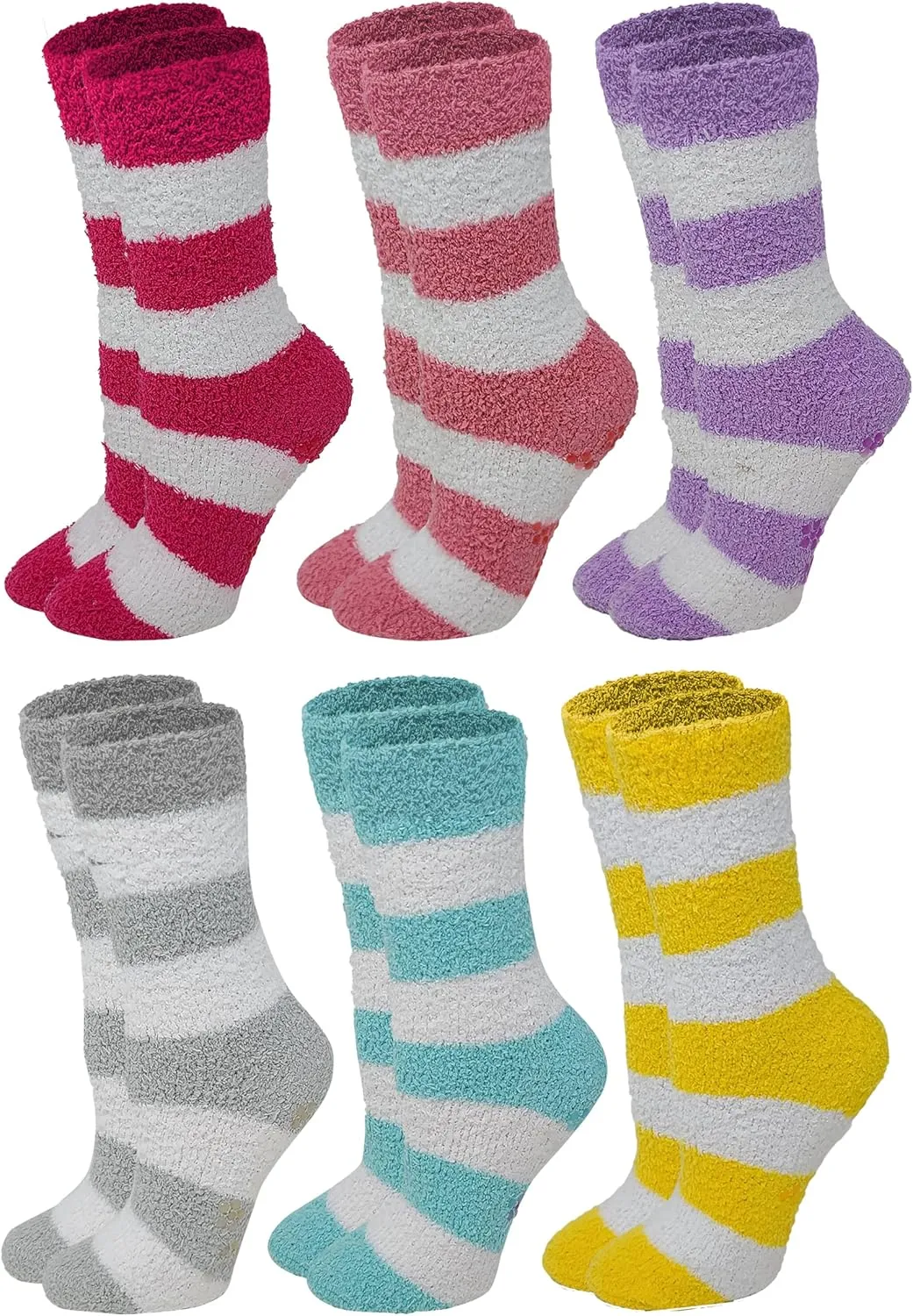 Different Touch 6 Pairs Pack Super Soft Cozy Fuzzy Winter warm Non Skid Hospital home bed Sleeping Slipper Socks