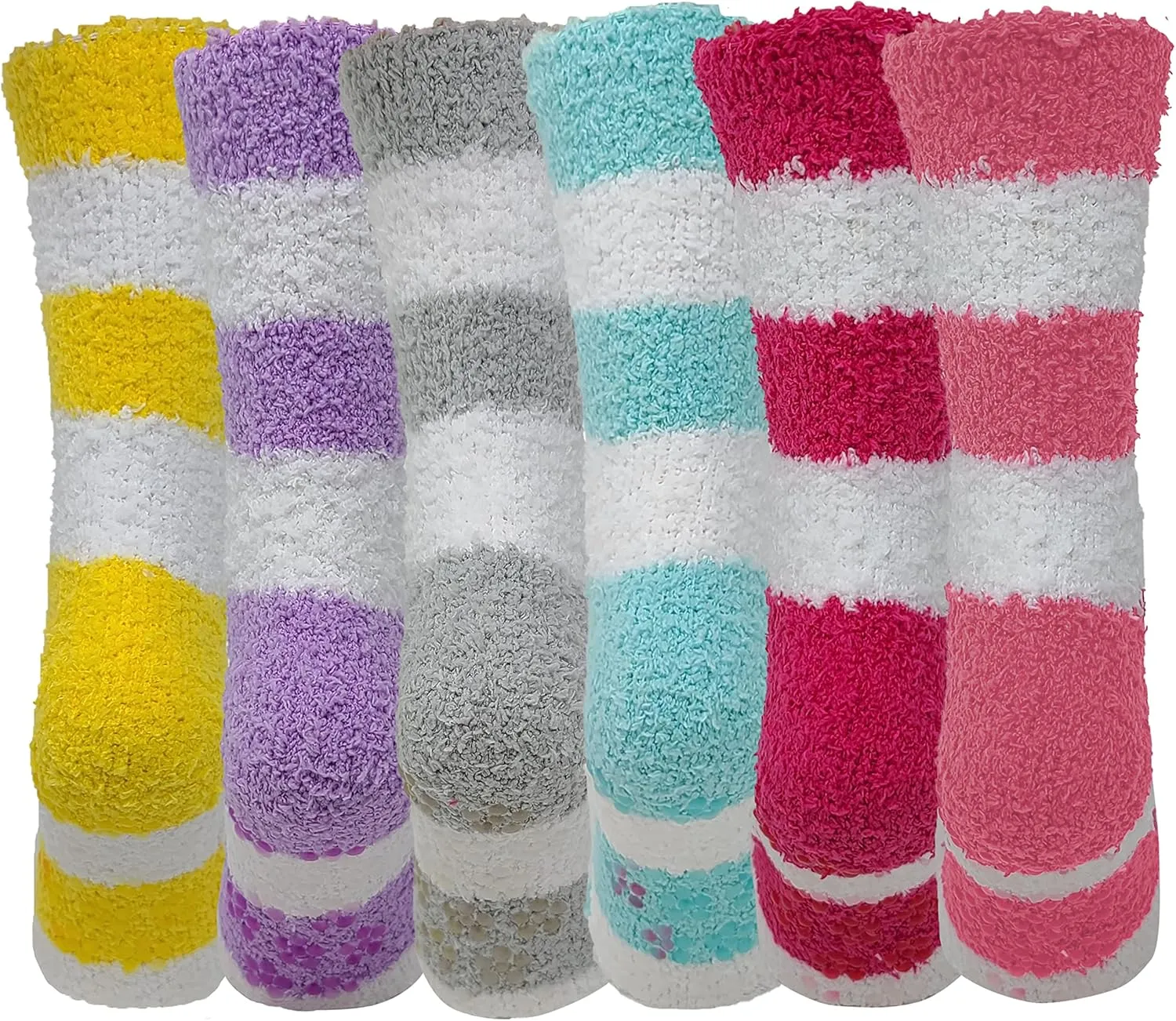 Different Touch 6 Pairs Pack Super Soft Cozy Fuzzy Winter warm Non Skid Hospital home bed Sleeping Slipper Socks