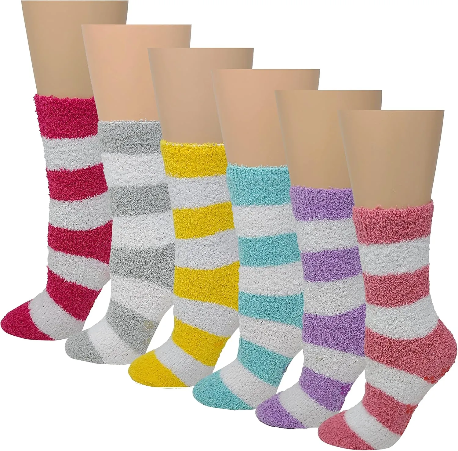 Different Touch 6 Pairs Pack Super Soft Cozy Fuzzy Winter warm Non Skid Hospital home bed Sleeping Slipper Socks