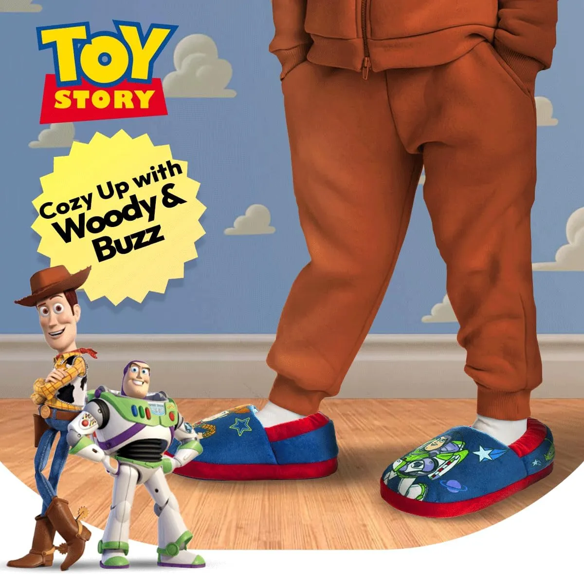 Disney Boys’ Toy Story Slippers – Buzz and Woody Fuzzy Slippers (Toddler/Kid)
