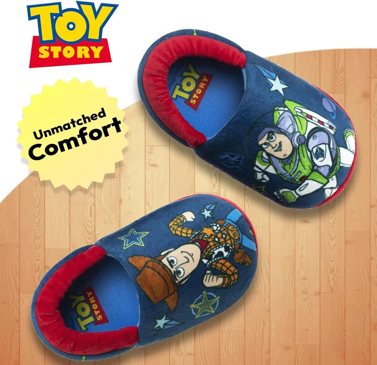 Disney Boys’ Toy Story Slippers – Buzz and Woody Fuzzy Slippers (Toddler/Kid)