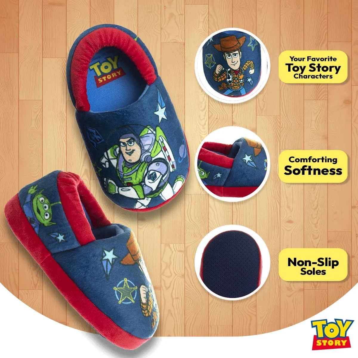 Disney Boys’ Toy Story Slippers – Buzz and Woody Fuzzy Slippers (Toddler/Kid)