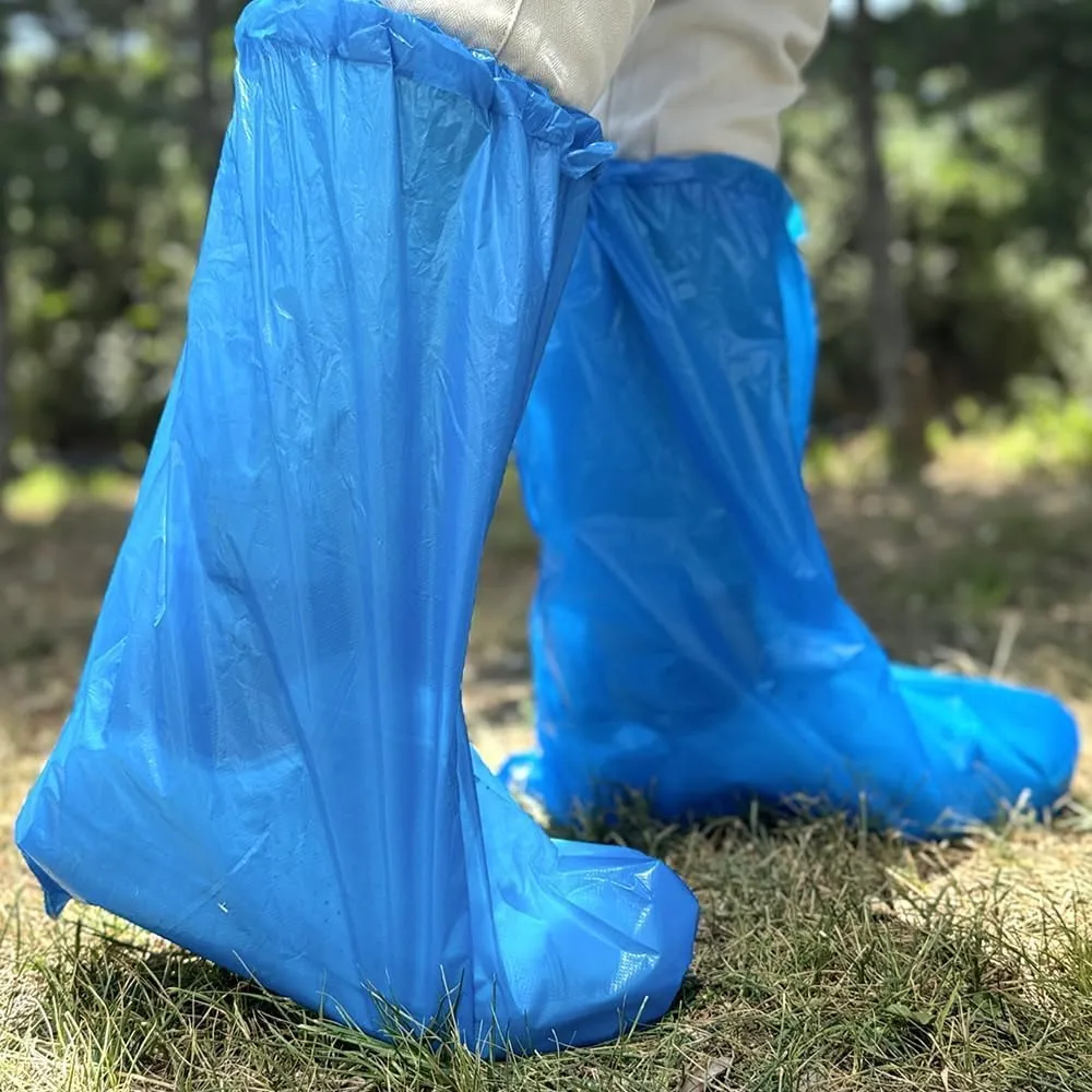 Disposable Long Shoes and Boots Covers - Plastic Thicker Long Shoe Cover Clear Waterproof - Pack of 50 19 inch Tall Extra Large Resistant Water/Skid Resistant Blue