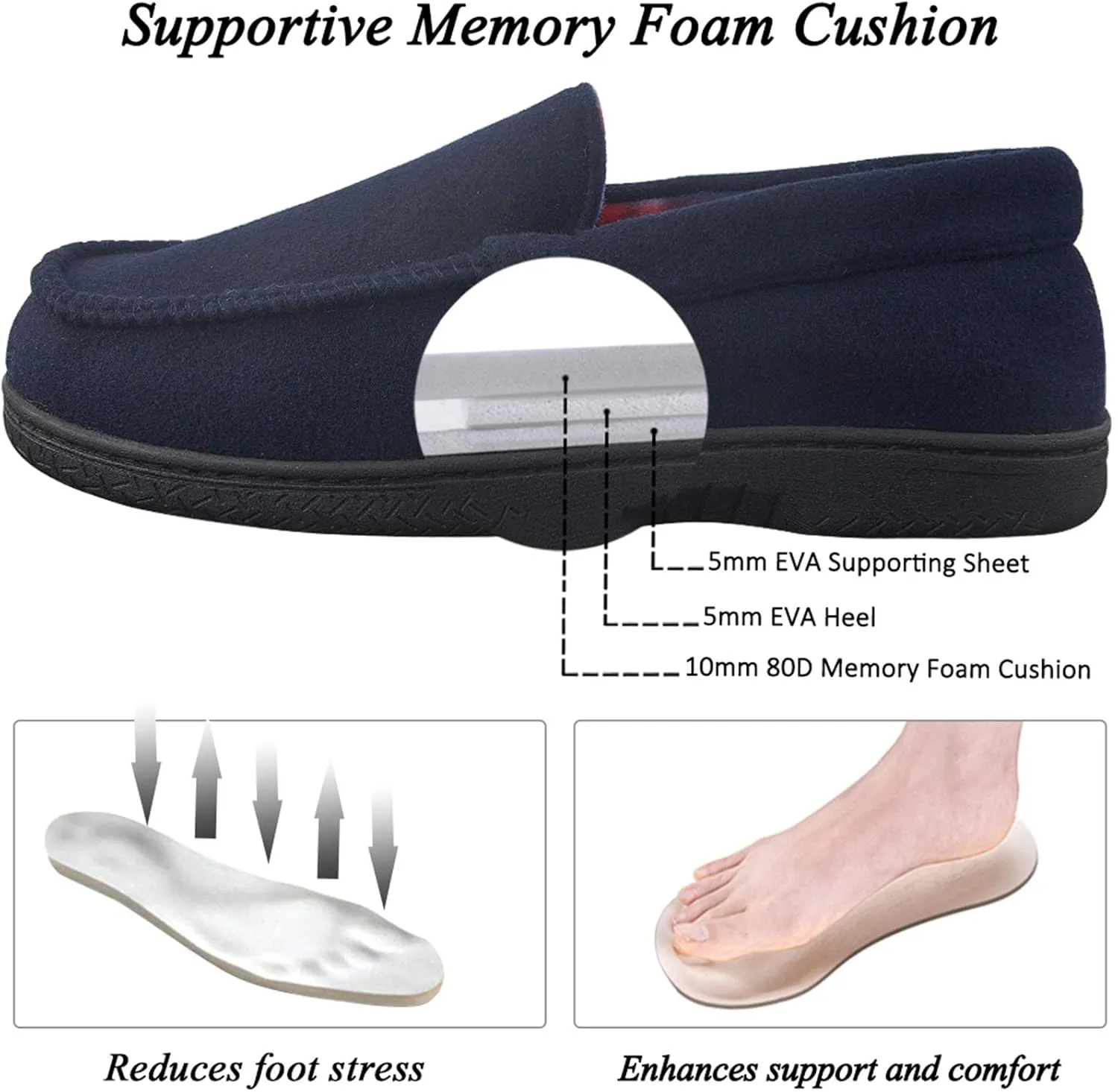 DL Men's Memory Foam Moccasin Slippers Breathable Moccasin Slippers Micro Wool House Shoes Anti-Slip Sole Indoor Outdoor